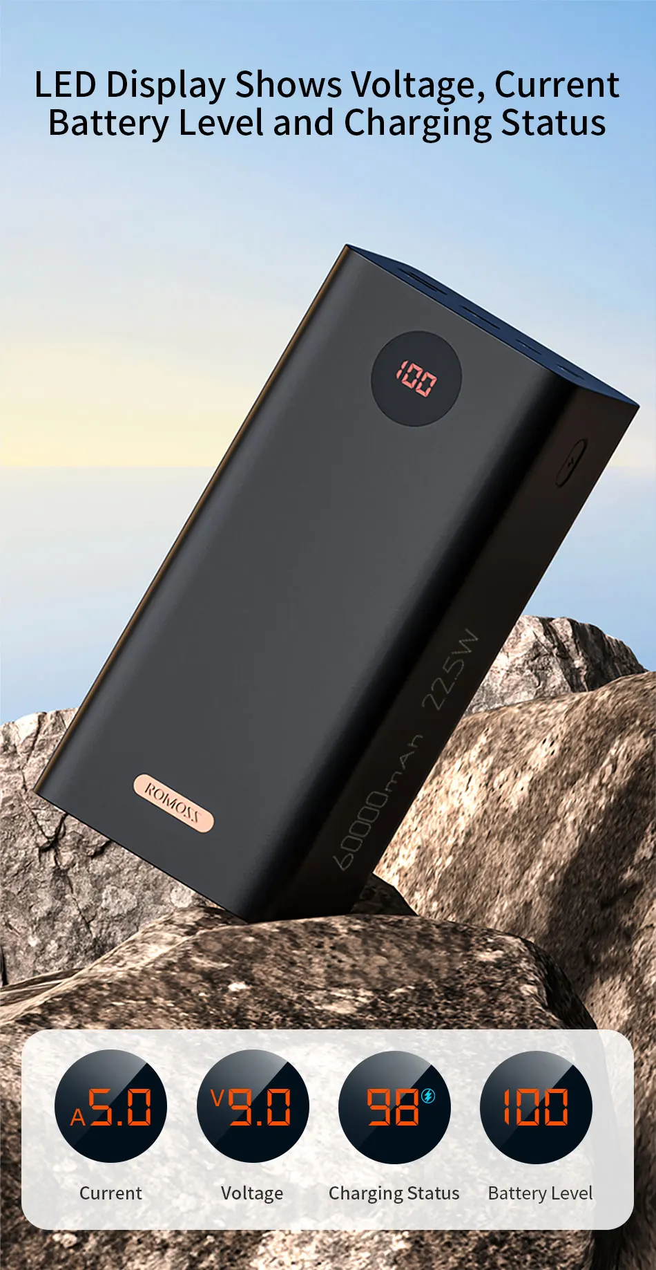 ROMOSS PEA60 Powerful 60000mAh Power Bank Station18W 22.5W SCP PD QC 3.0 Fast Charge External Battery Portable Charger Powerbank portable charger for android