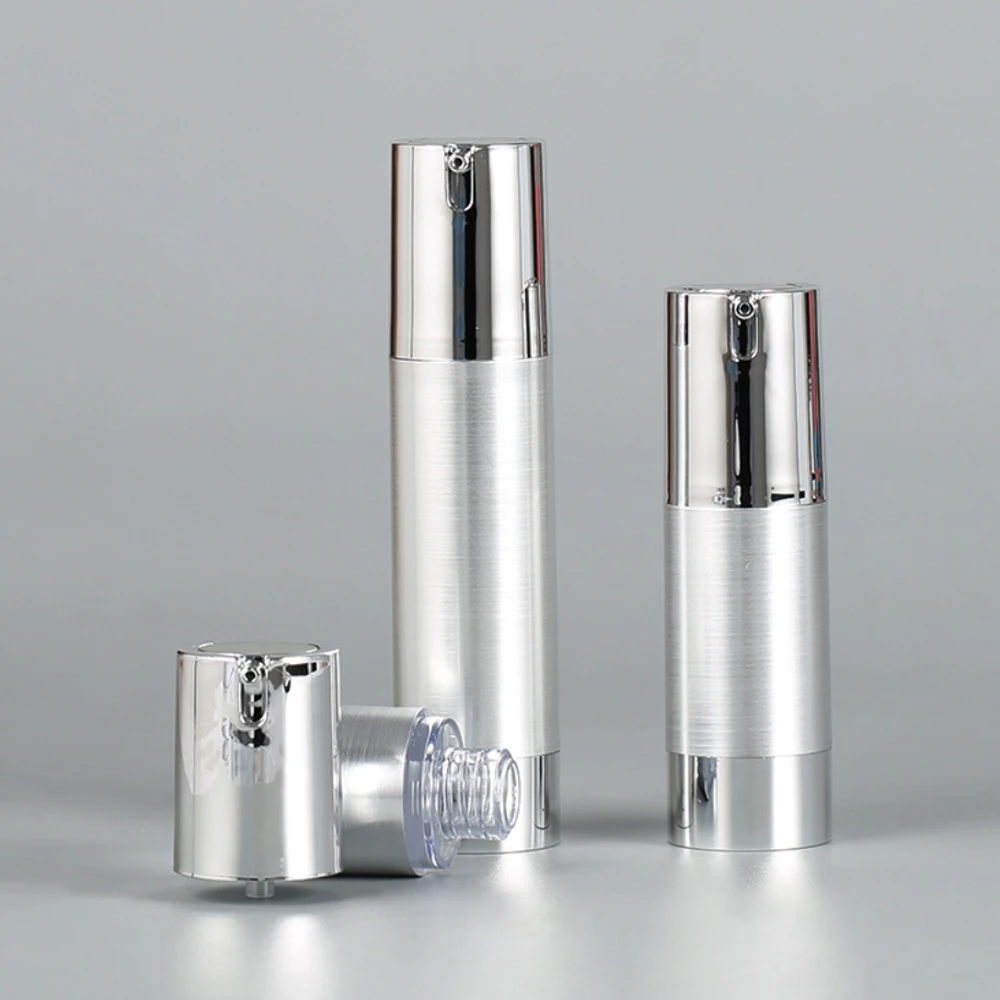 Silver Refillable Travel Lotion and Cream Dispenser - Airless Vacuum Pump Bottle, 15/30/50ml