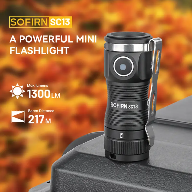 SOFIRN SC13 Tactical Flashlights 1300lm Rechargeable18350 6000K Black Green Keychain 519A/SST40 LED Emergency Mini Torch - Image 4