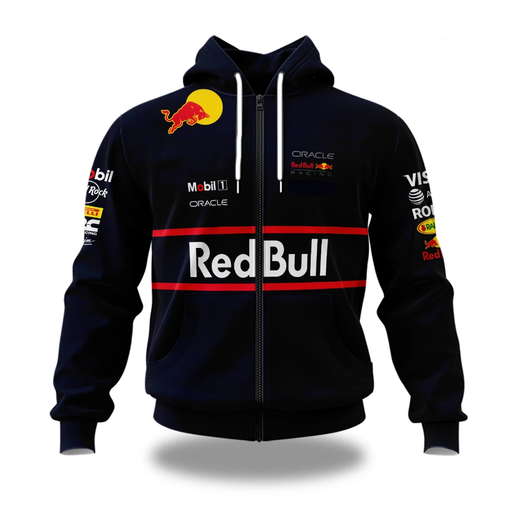 Nouveau Red Bull sweat à capuche zippé 3D imprimé cyclisme moto vêtements de sport pour hommes en plein air Red Bull Racing sweat à capuche veste pour hommes