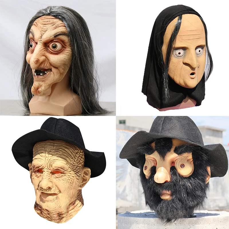 

Halloween Mask Horror Long-Haired Witch Headgear Elderly Head 8Kinds Haunted House Escape Scary Scene Costume Props Accessories