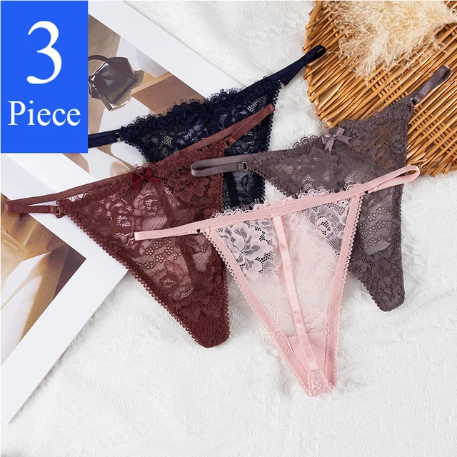 Sexy Lace Transparent Panties Women Double Strap Low Waist Thong Sexy  Lingerie Breathable G-string Underwear Sensual Tangas