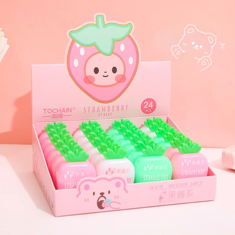 Sweet Strawberry Rubber Eraser 3 pcs/lot School Supplies Stationery Kids Students Cool Prizes Cute Erasers pencil eraser