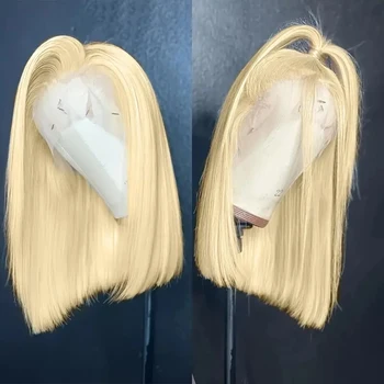12 14 16 Inch 200 Density Straight Lace Front Human Hair wig Short Transparent 13x4 Bob Lace Frontal Wigs 613 Honey Blonde Remy