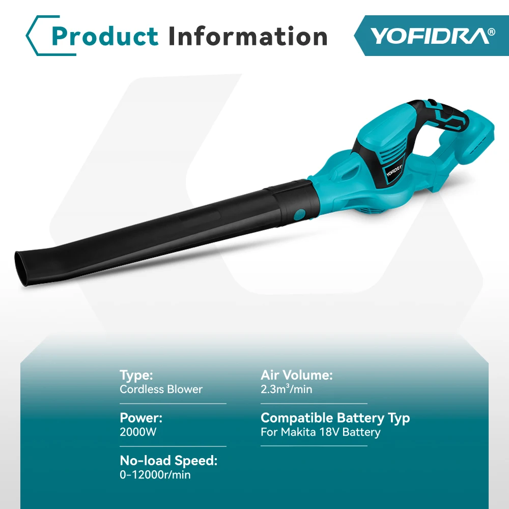 Yofidra Electric Blower Cordless Efficient Leaf Snow Dust Blowing Blower Garden Cleaning Tool For Makita 18V Battery 2