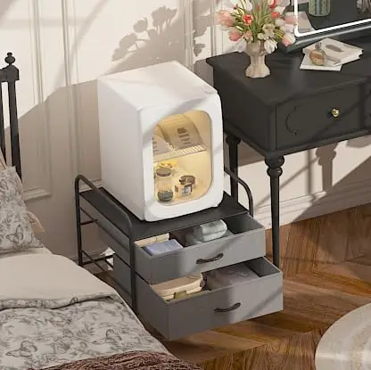 Mini Fridge Stand, Fridge Stand with Storage, 2 Drawer Fridge Cart, Stand with Metal Frame and Fabric Drawers 2