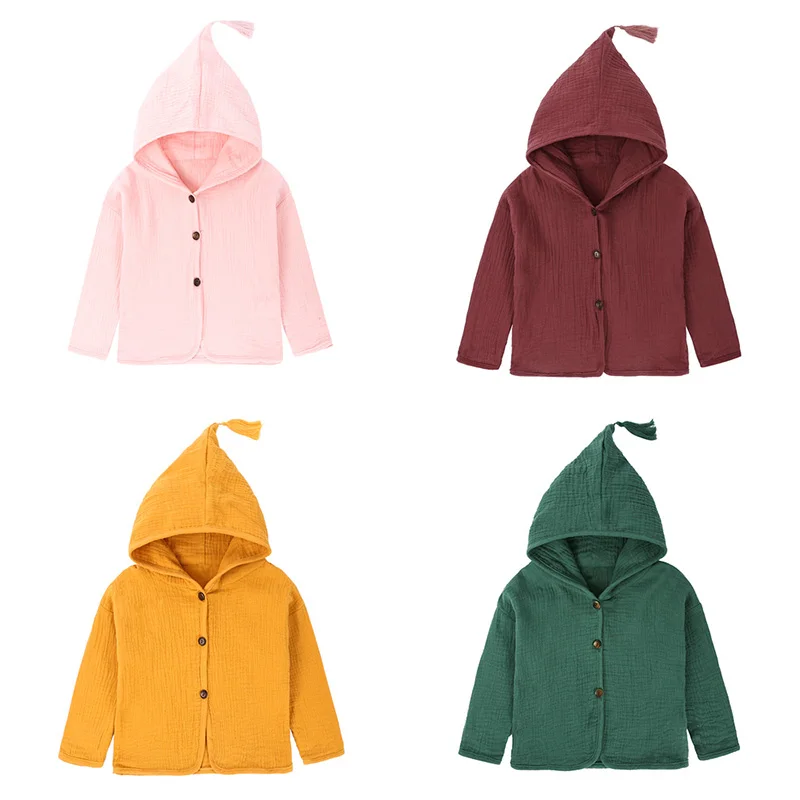 Solid Color Baby Boy Jacket Cotton Linen Kids Boys Clothes Long Sleeve Hooded Top Spring Autumn Children Girls Clothing | Детская одежда
