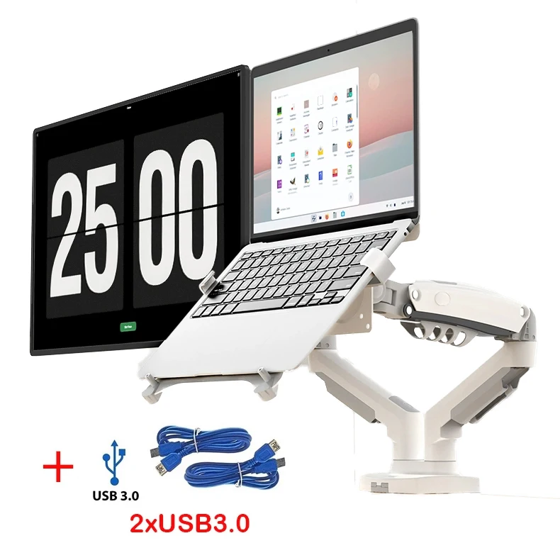 Dual Monitor Laptop Holder com Gás Spring Braço Suporte Suporte de Montagem w Cabos Usb 17 27 Monitor 10 17 nb F160-fp - Imagem 3