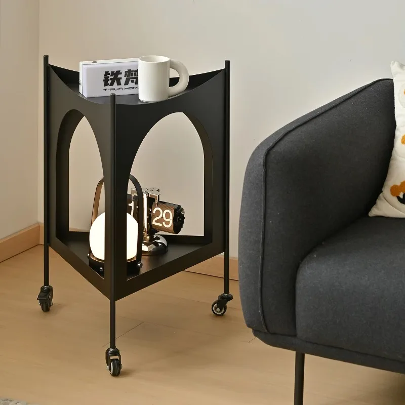 Ironfen Mobile Side Table, Small Black Tea Table for Living Room and Balcony, Creative Pushcart Coffee Table
