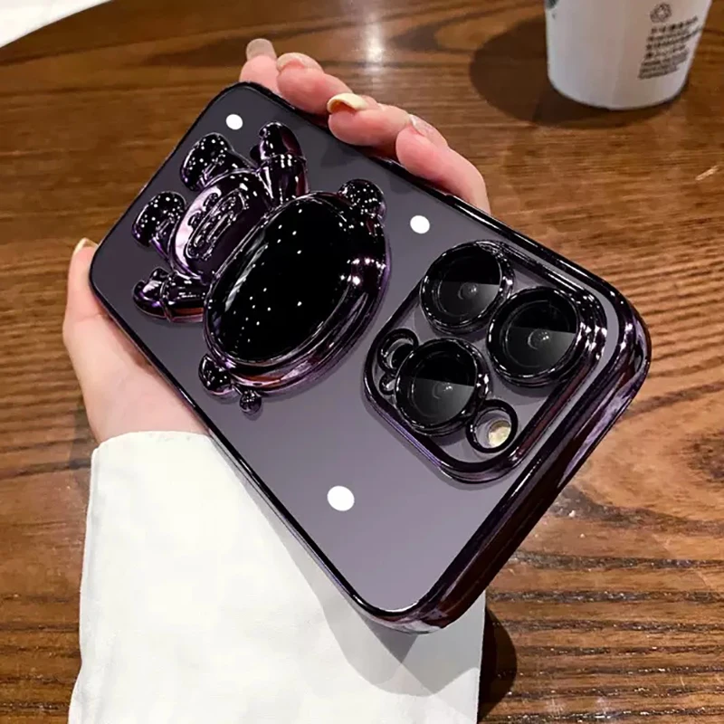 Moda Fold Standing Custodia per telefono trasparente per IPhone 11 12 13 14 15 Pro Mini XS Max XR X Placcatura Astronauta Protegge la copertura_voghion.com