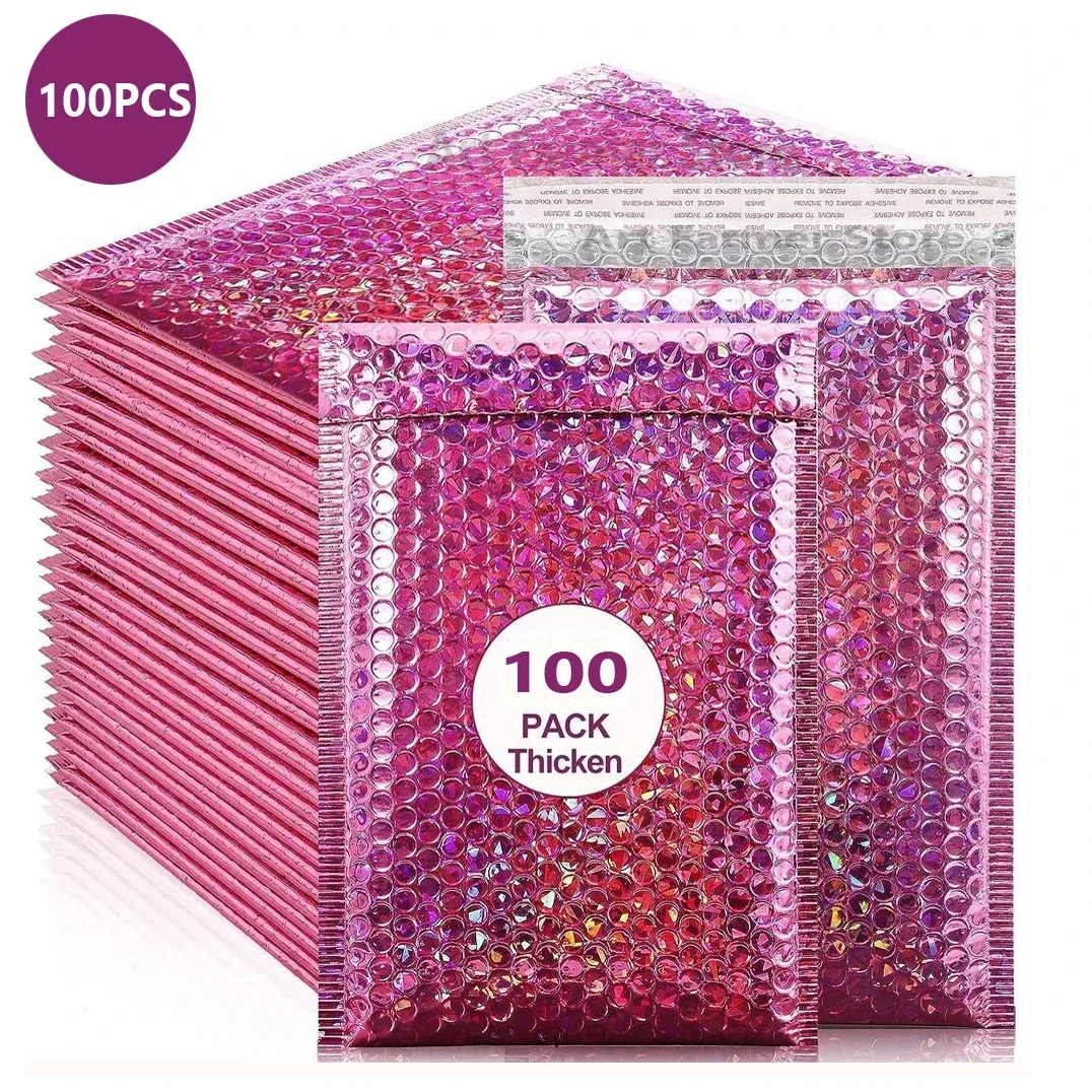 petit-sac-d'emballage-holographique-rose-laser-emballage-gt-sacs-d'expedition-fournitures-pour-petites-entreprises-livraison-a-bulles-100-pieces