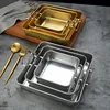 Stainless Steel Square Food Storage Serving Trays with Handle Fruit Bread Barbecue Plate Korean Chicken Fries Snack Dishes 3