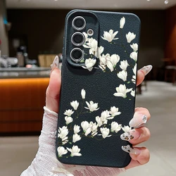 Floral Luxury Shockproof Leather Silicone Phone Case for Samsung Galaxy A55 (A422 Black)
