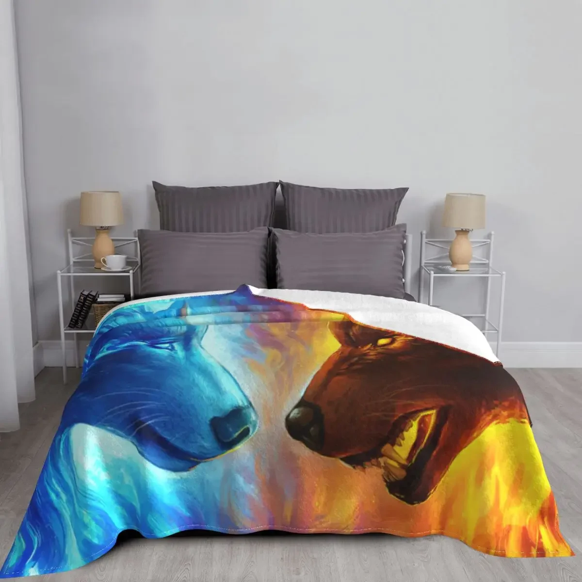 Wolf Ice And Fire Blankets Flannel Print Animal Portable Lightweight Thin Throw Blanket for Bed Travel Bedding Throws