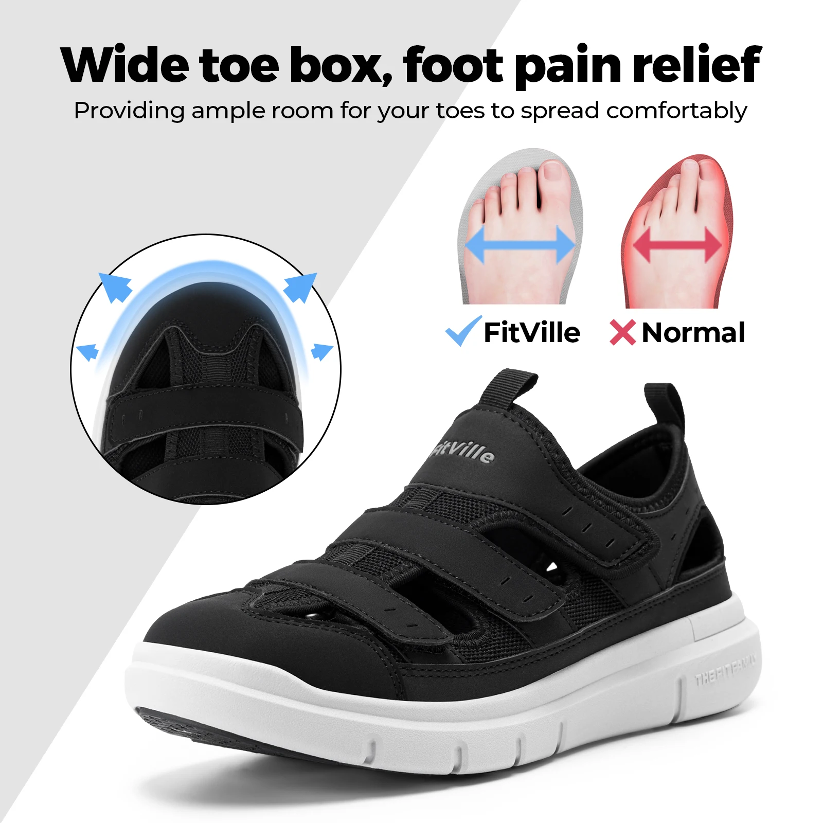 FitVille Men's Sandals Widened Diabetes Shoes Mens Casual Shoes Lightweight for Plantar Fasciitis Arch support Relief Pain leather sandals summer sandals recovery sandals