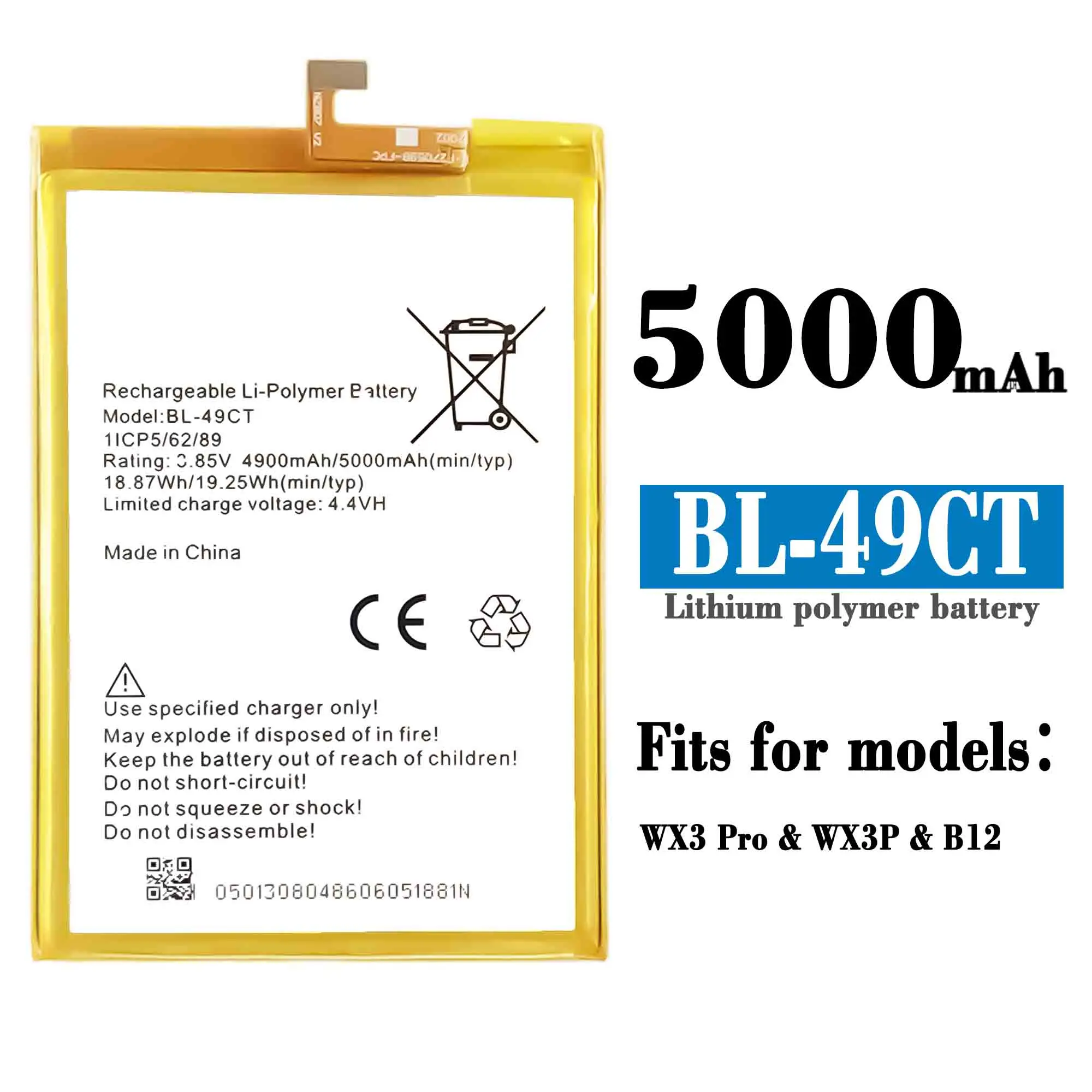 

Compatible For Tecno / WX3 Pro/WX3P/B12 BL-49CT 5000mAh Phone Battery Series