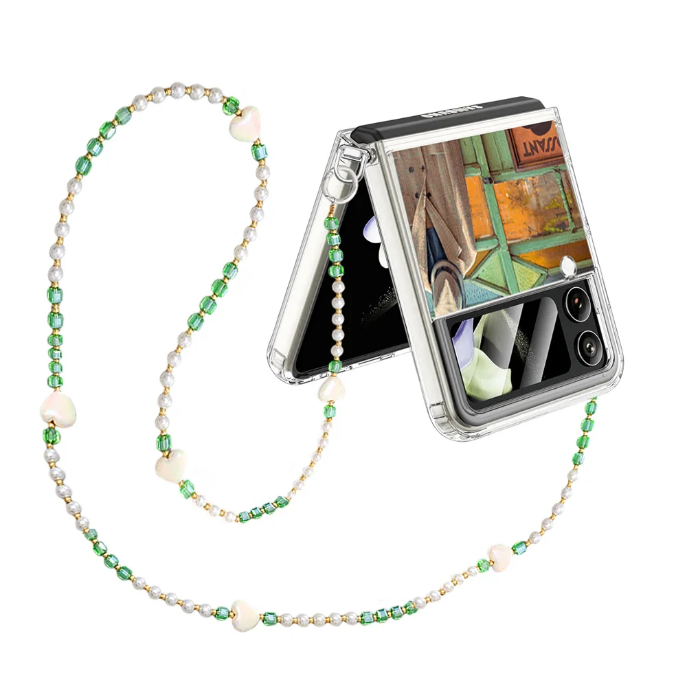 Creative Fashion Crossbody Phone Case with Chain for Samsun Galaxy Z Flip4 Removable Chain Niche Ambience Style