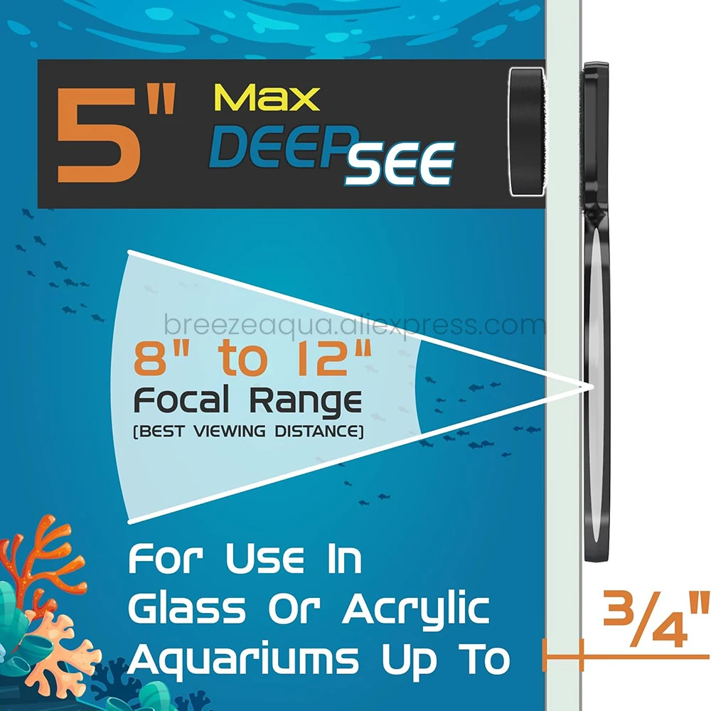 Flipper DeepSee Glass Acrylic Freshwater Saltwater Fish Tank Clear 4&rdquo; and 5&rdquo; Standard Max Magnified Magnetic Aquarium Viewer aquarium observation mirror