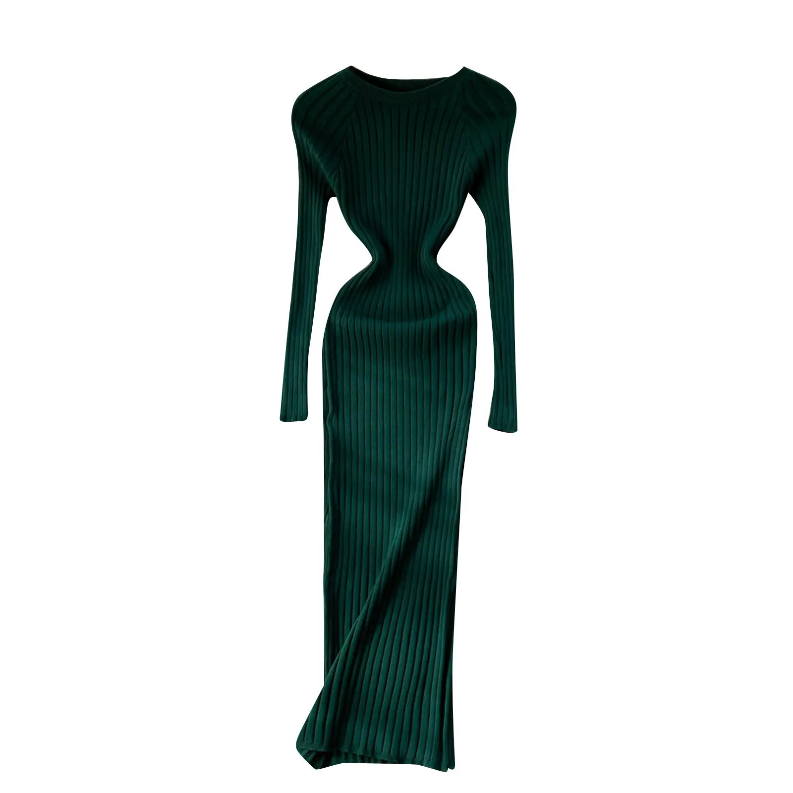 

Женское шерстяное вязаное платье с круглым вырезом, однотонное длинное платье-свитер с длинным рукавом, элегантные платья для женщин, сексуальное платье, 2024