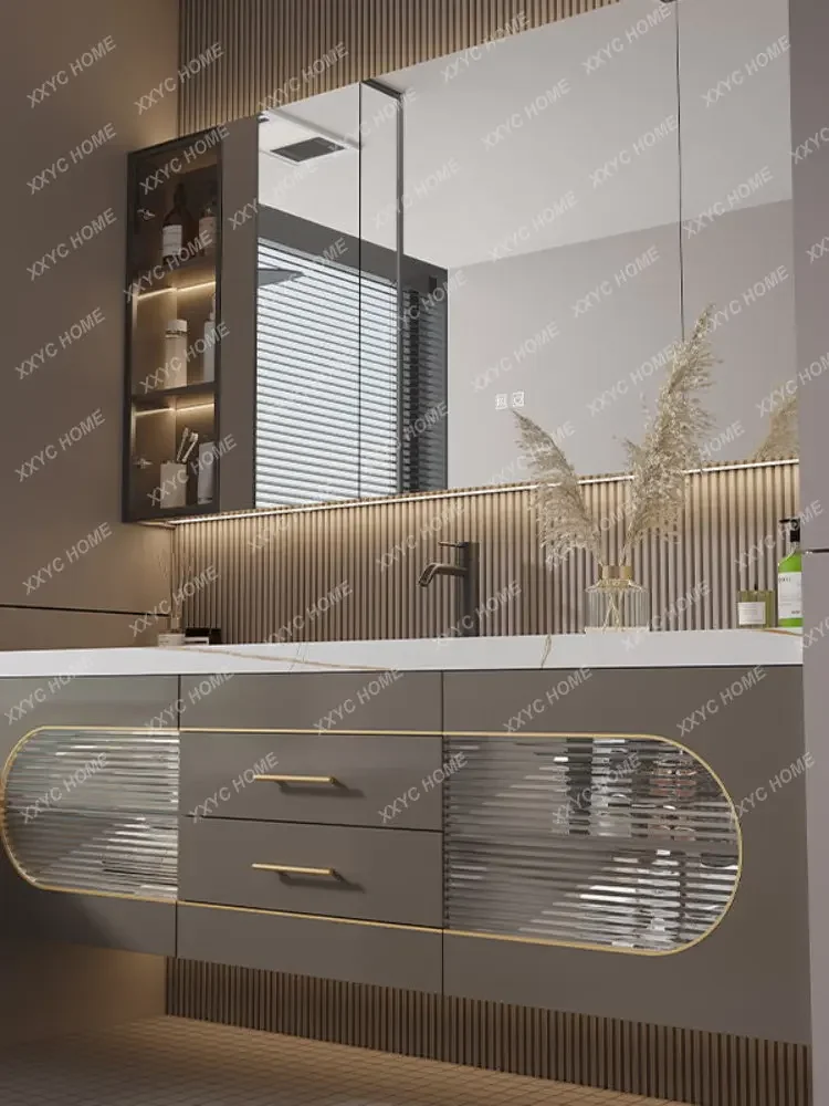 INS Style Modern Light Luxury Simple Smart Mirror Oak Wash Basin Cabinet Combination