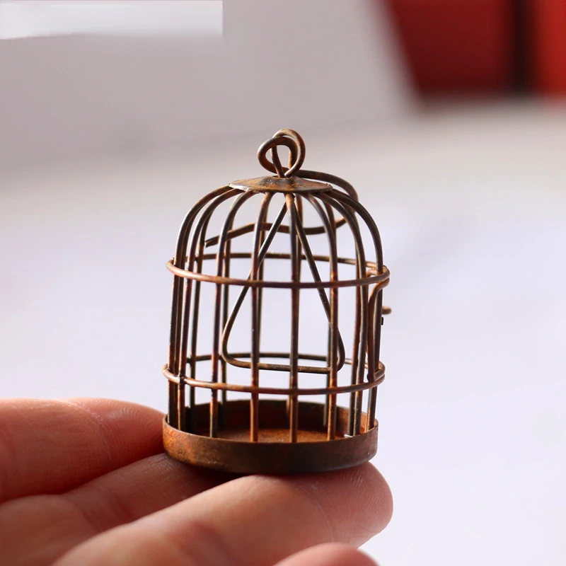 1pc New 1:12 Scale Metal Bird Cage with Bird Birdcage Dollhouse Miniature Gold Tone 4
