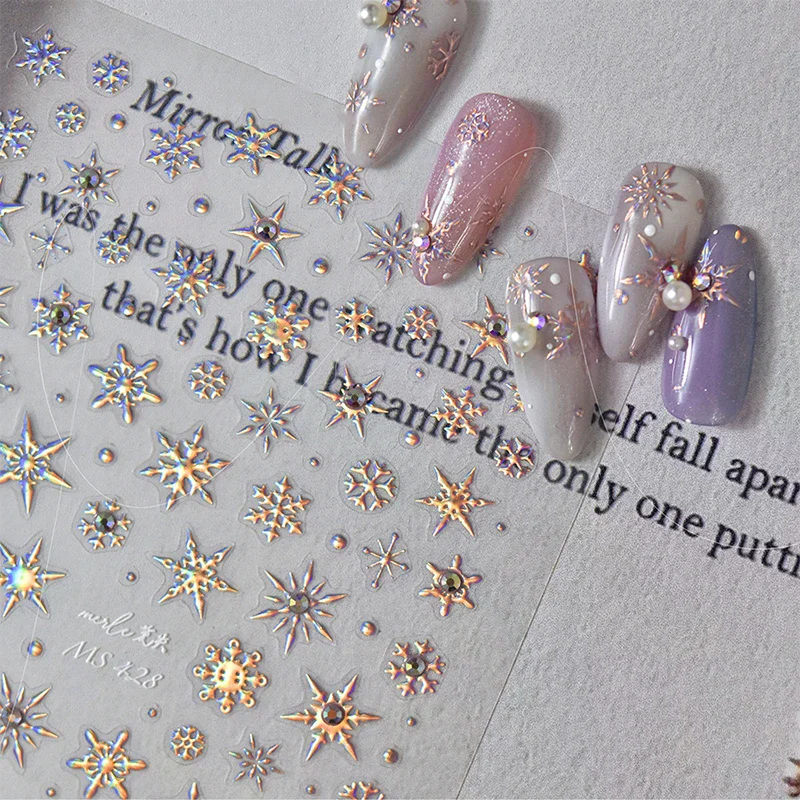 Winter Snowflake Christmas Nail Art Sticker 5D Shiny Rhinestone Embossed Relief Adhesive Nail Charm Nail Art Decoration Sticker