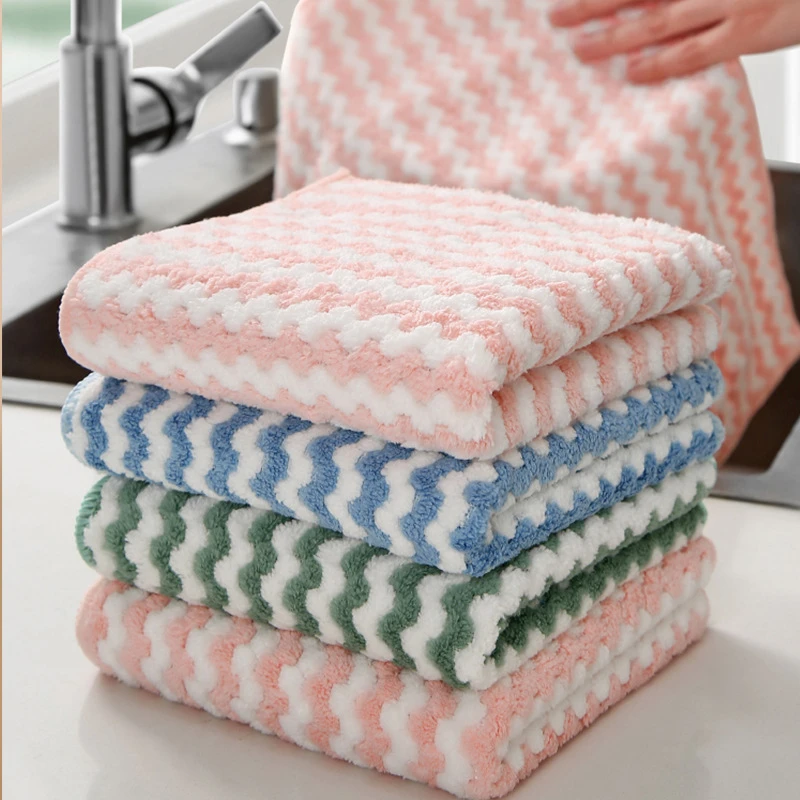 5pcs Thick Kitchen Towel Dishcloth Household Kitchen Rags Gadget