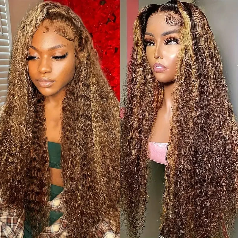 

30 40 Inch Highlight Ombre Lace Frontal Wig Curly Human Hair Wigs 4/27 Colored 13x4 Deep Curly 4x4 Lace Closure Wigs For Women
