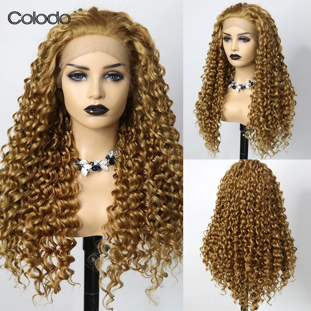 

COLODO New Highlight Brown Cornrow Wigs for Women Heat Resistant Synthetic Lace Front Wig Drag Queen 30 Inches Afro Kinky Curly