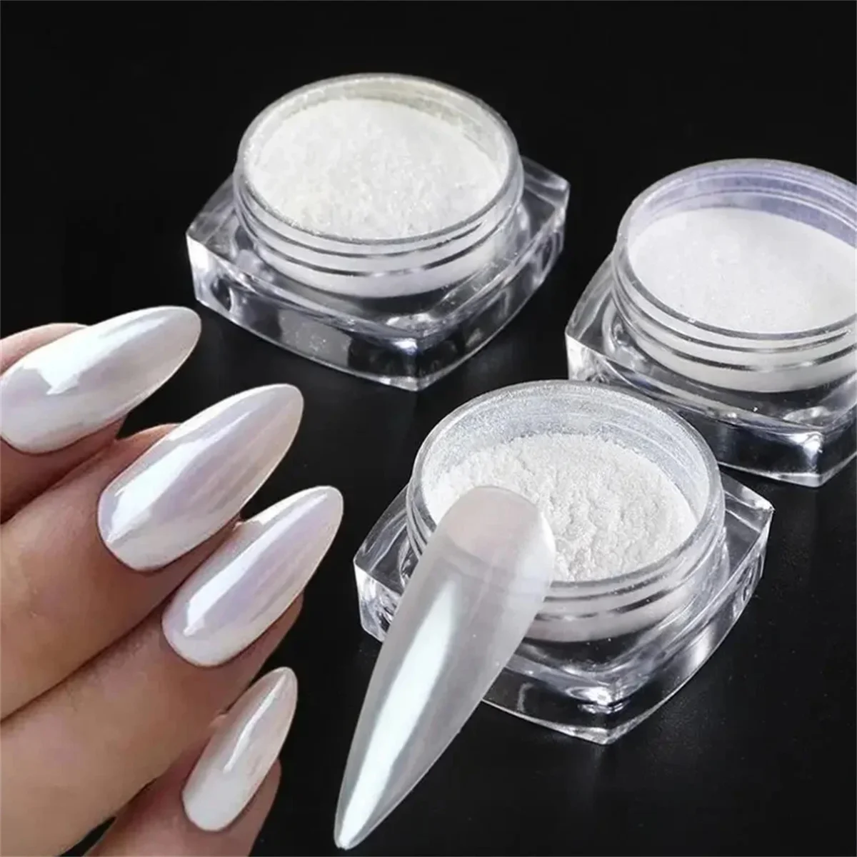 Moonlight Pearl Mirror Nails Powder 1Box Moonlight Pearl Mirror Nails Powder White Fine Glitters Metallic Effect Pigment Gel Polish Chrome Holographic Nail Powder&F