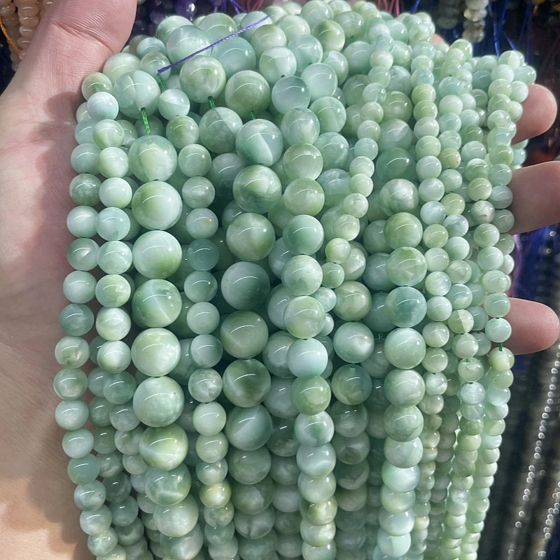 Perles de pierres précieuses naturelles pour bijoux de bricolage, larimar d'ange vert, 4mm, 6mm, 8mm, 10mm, 12mm