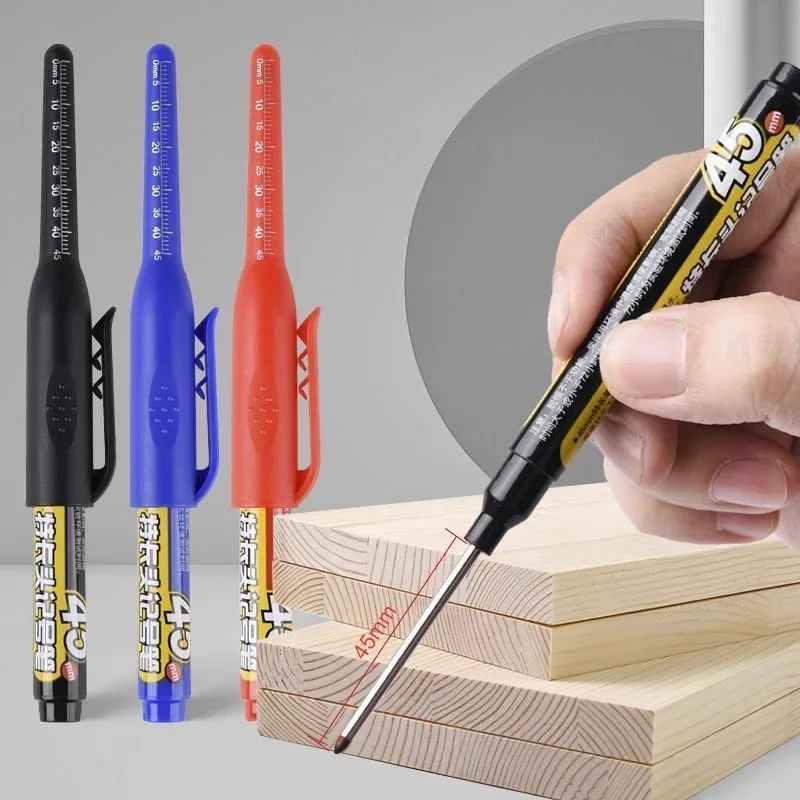 6pcs Permanent Marker Pen 45mm Deep Drill Hole Long Lengthen Nib Waterproof For Bathroom Woodworking