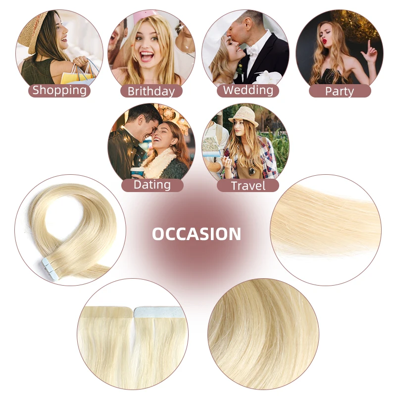 Tape Human Hair Extensions Straight Natural Machine-made Remy Human Fusion Hair Double Sided Adhesive Tape Extensions 20pcs