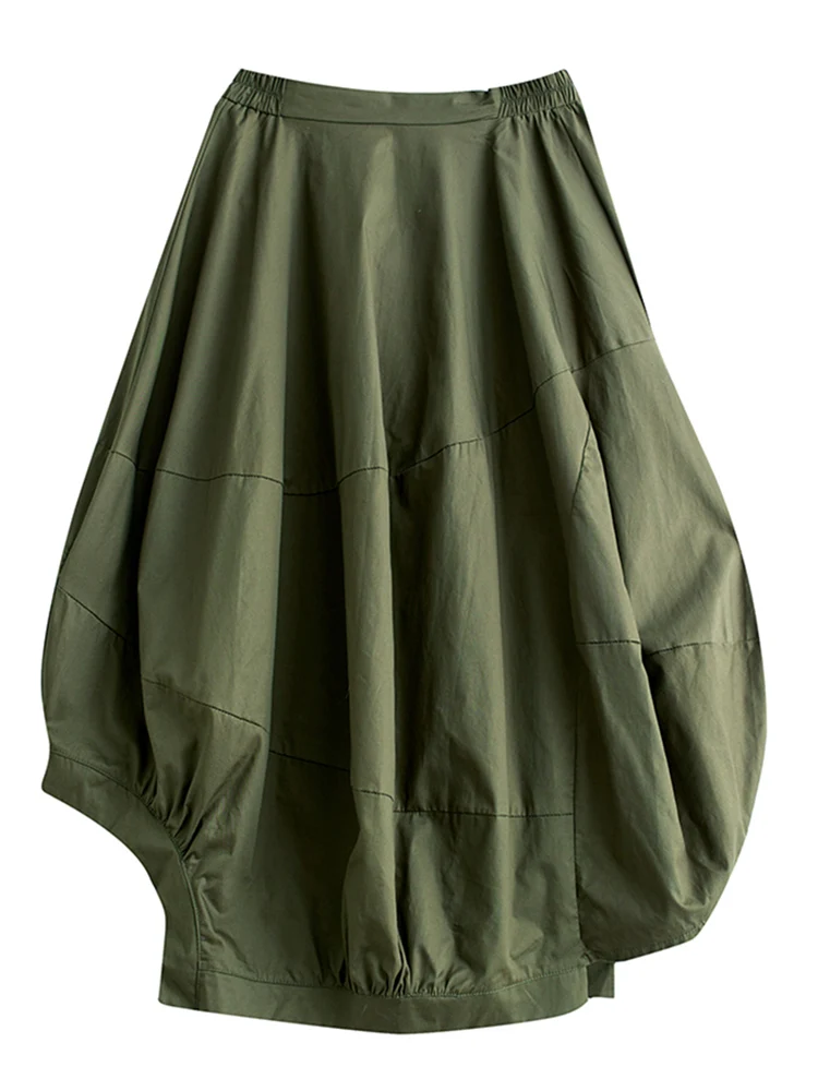 Asymmetrical Green Vintage High Waist Skirt Women New Korean Loose Casual Midi Skirts Fashion Elegant Clothes Summer Autumn 2025