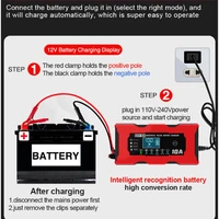 12V 10A Smart Car Battery Charger 14.6V 10A Electric Motorcycles Charger For Lifepo4 Lead Acid AGM GEL PB Lithium Battery Repair - Image 6