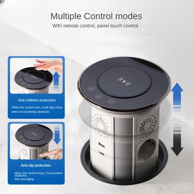 WIFI Tuya Touch Automatic Lifting Pop-up Table Israel Socket IP65 Waterproof Recessed Outlet Bluetooth Speaker Wireless Charger 2