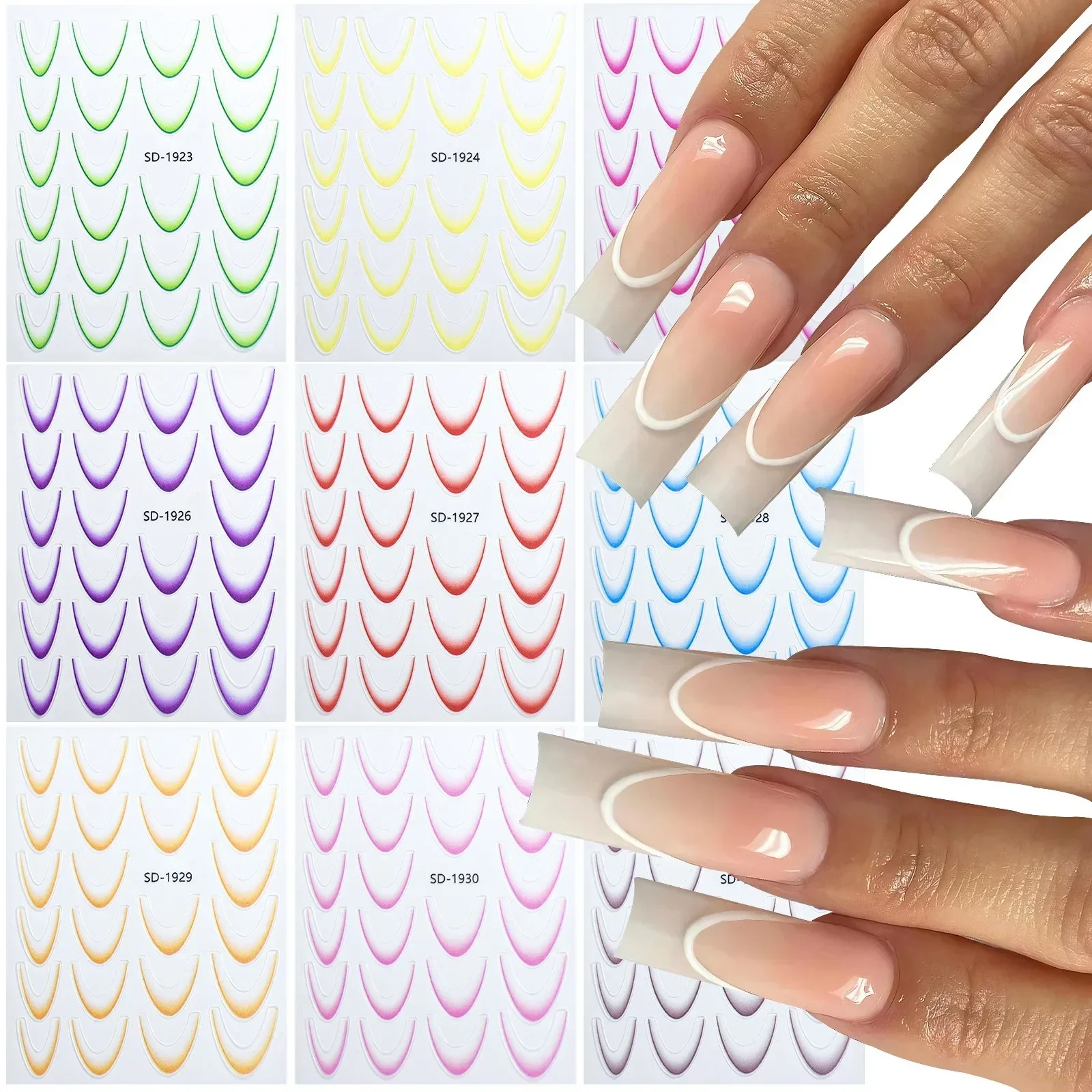 Nail Stickers Nail Art Tools Gradient Color Line Design French Manicure Self-adhesive Tips Guides 12Colors