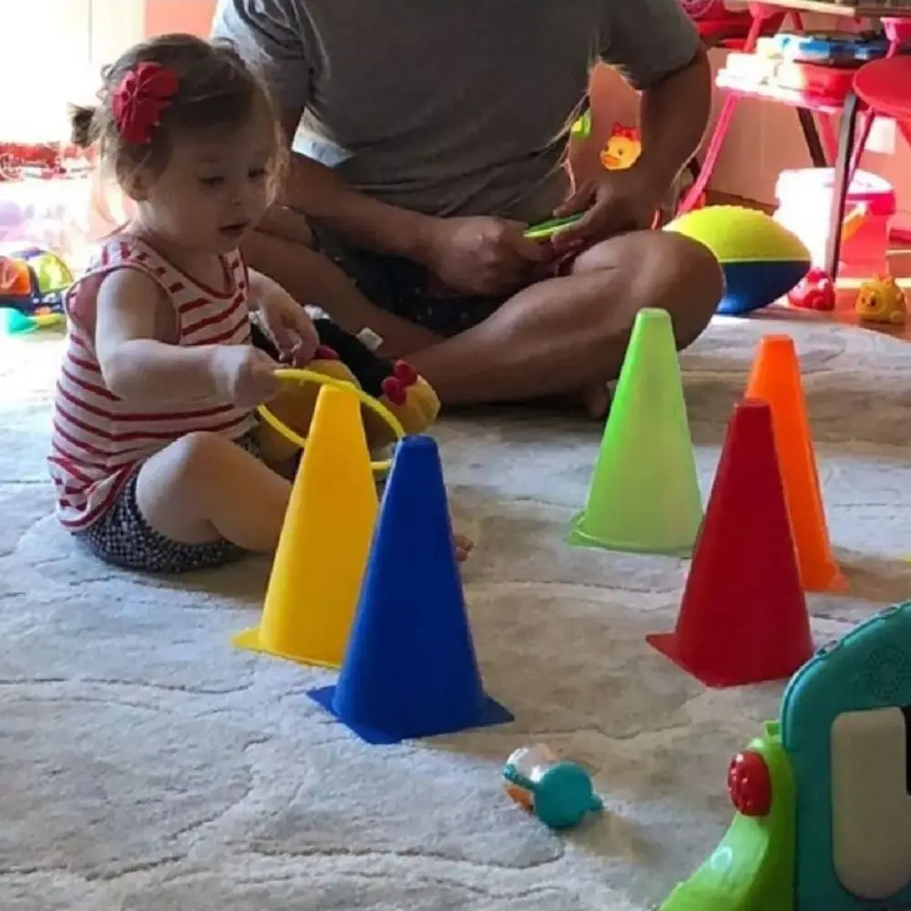 Plastic Rings Rainbow Ice Cream Toss Game Cone Target Throwing Speed Interactive Toy Rainbow Tower Carnival Game Sensory Play