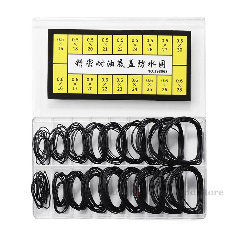1박스 시계 수리 도구 O-링 씰 고무 방수 O-링 가스켓 시계 제작자용 두께 0.5mm/0.6mm 시계 뒷면 케이스
