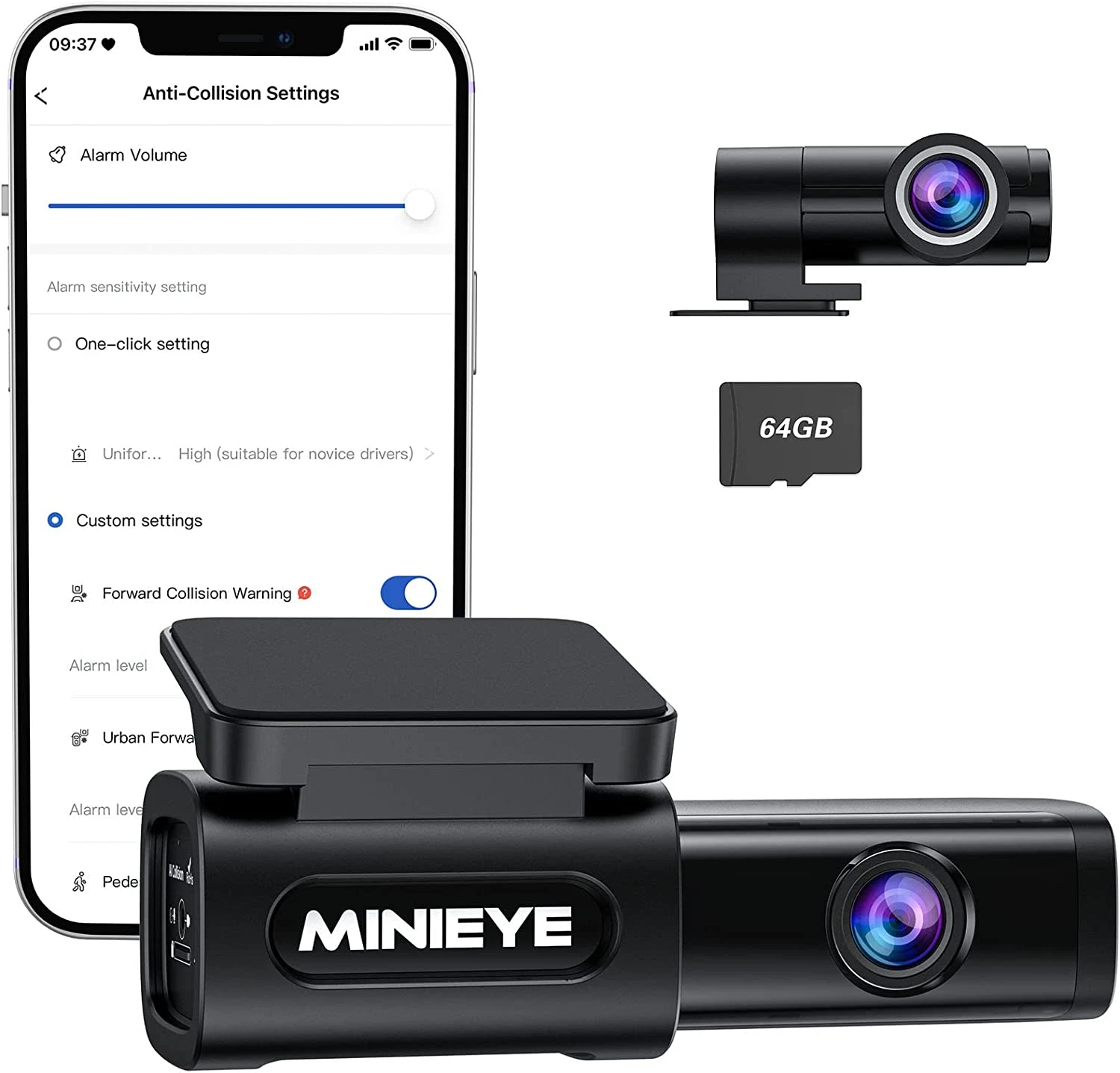 Minieye C2 4k Dash Cameras With Step Down Line 170° Wide Angle Front