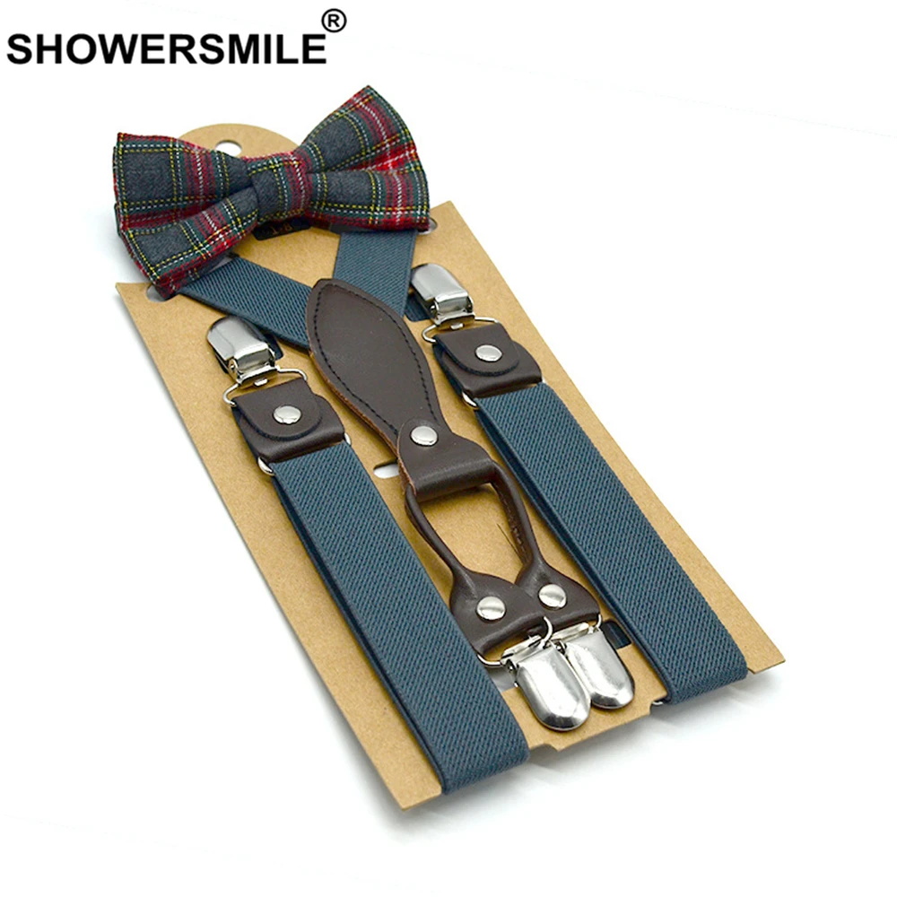 SHOWERSMILE British Style Boys Suspenders with Bow Tie Orange Yellow Kids Suspenders Solid Wedding Braces for Children 65cm*2.5