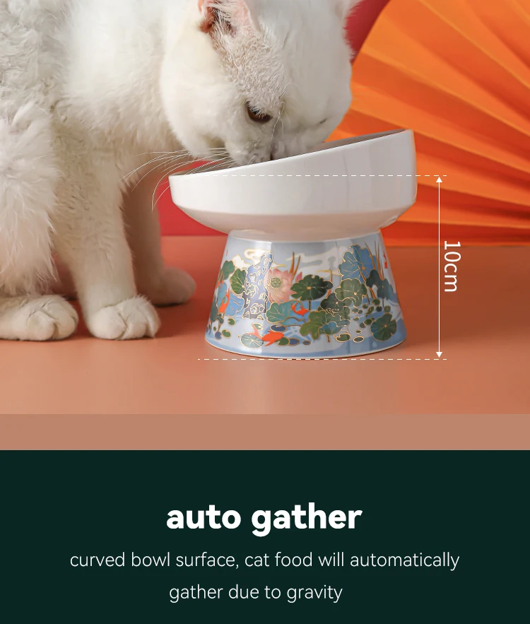 Chinese Style Cat Bowl Ceramic Pet Food Water Feeders Elevated Cats Drinking Eating - PeticaDeals
