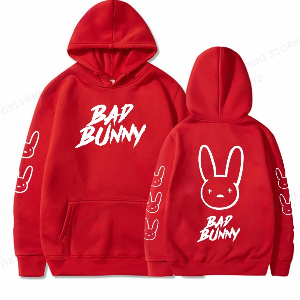 Rapper Bad Bunny Hoodies Rabbit Print Men Woman Streetwear Hip Hop Hoodie Hooded Sweatshirts Pullovers Unisex Tracksuit Clothing