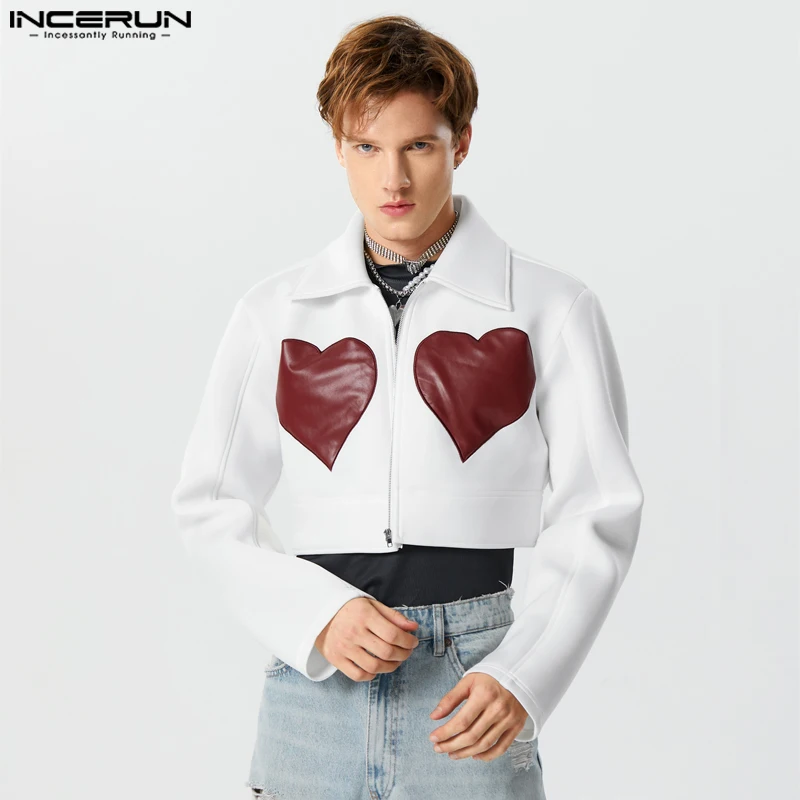 

Модные повседневные стильные топы INCERUN, мужские куртки с забавным принтом Love, уличная одежда, укороченные пальто с длинными рукавами и лацканами, модель 2023