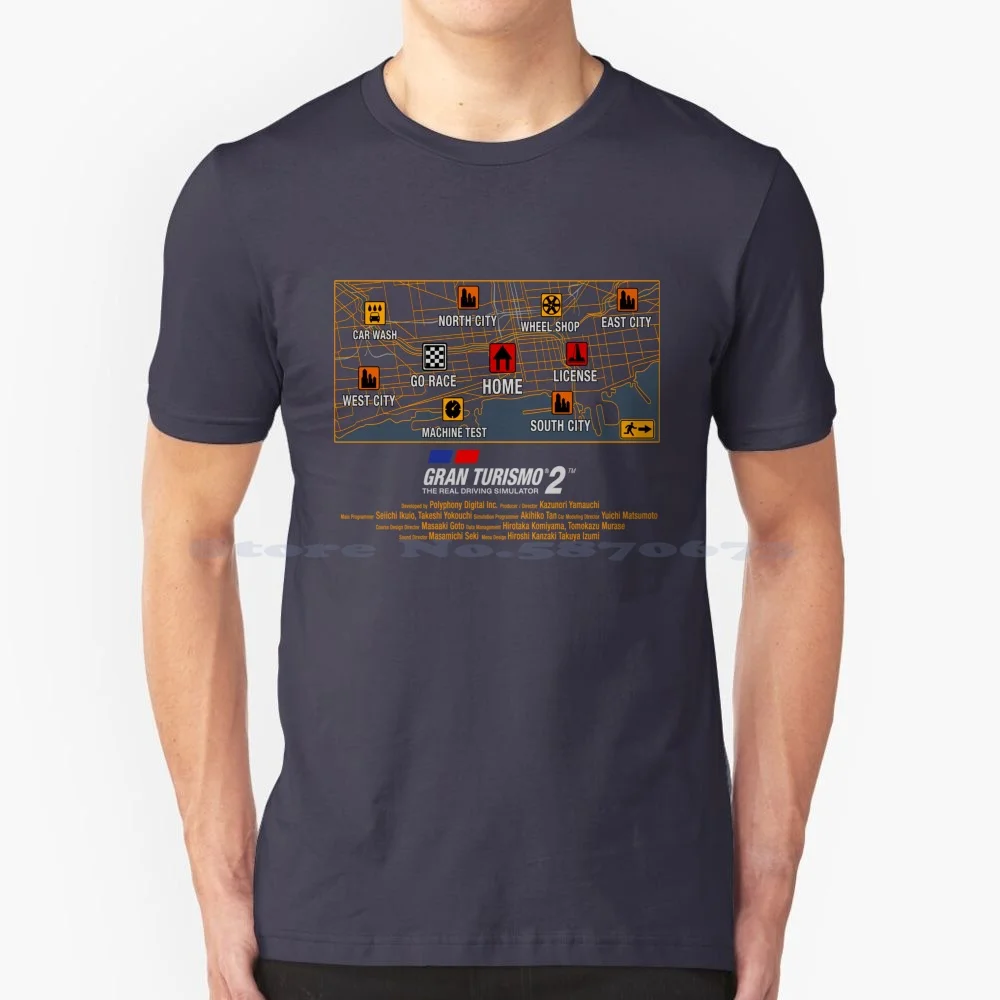 Gran Turismo 2 Menu Principale-Mappa T Shirt 100% Cotone Tee Gran Turismo 2 Polyphony Videogioco Digitale