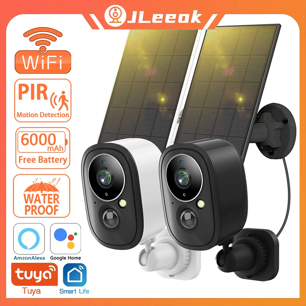 

JLeeok 5MP WIFI Solar Outdoor Camera PIR Motion Detection Battery Security CCTV Wide 135° Angle Surveillance Camera Tuya