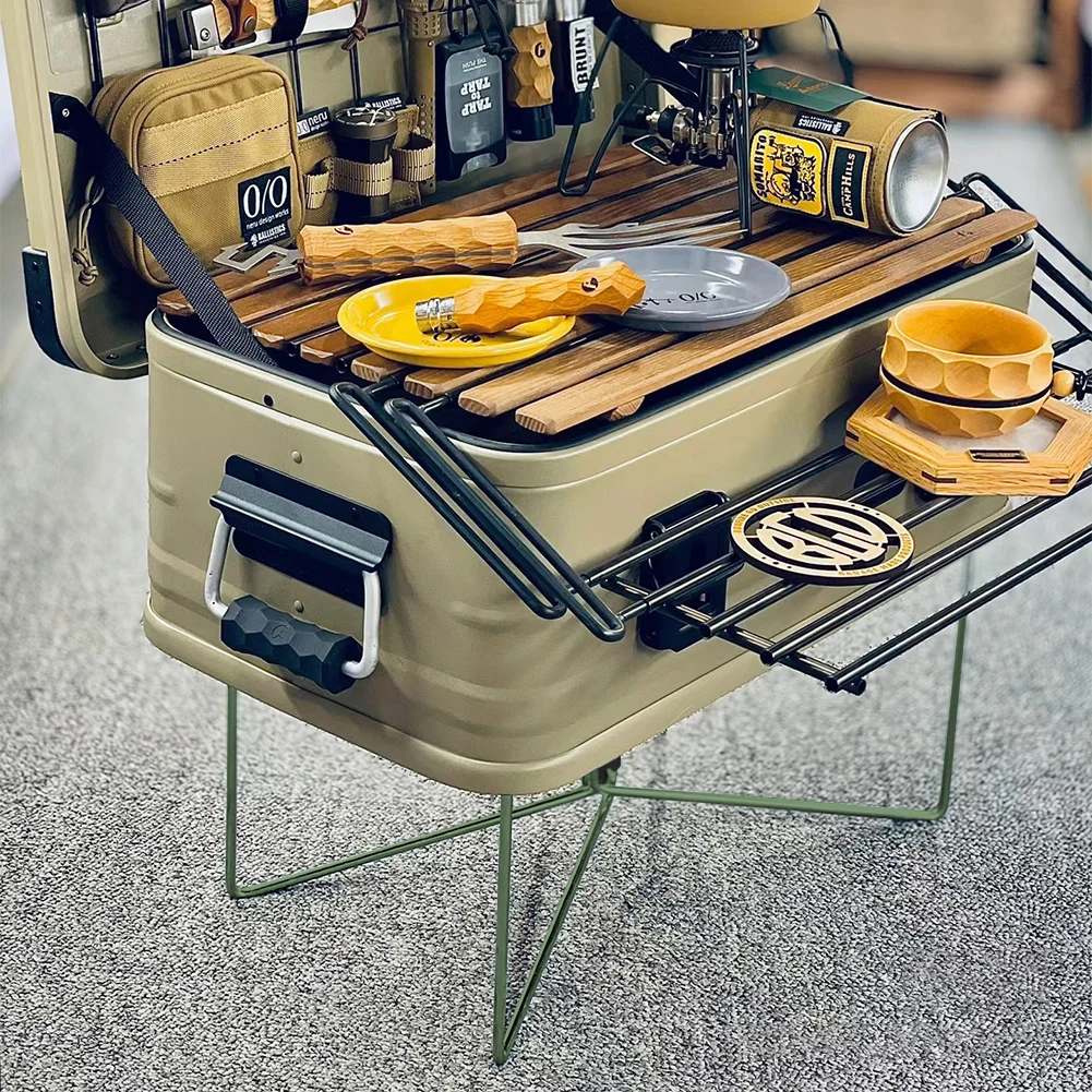 Camping Folding Cooler Box Stand Ice Box Stand Shelf Aluminum Alloy Cool Organizer Box Container Holder Outdoor Camping Supplies