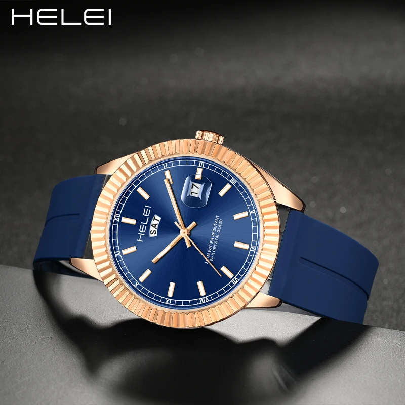 HELEI2024 hot retro men's watches fashion gradient dial men's silicone strap waterproof men's watches gift for men