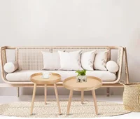 Round Coffee Table Set of 2, Natural Boho Coffee Table, Small Mid Century Modern Rattan Coffee Table, Boho Side Table End Tables 2