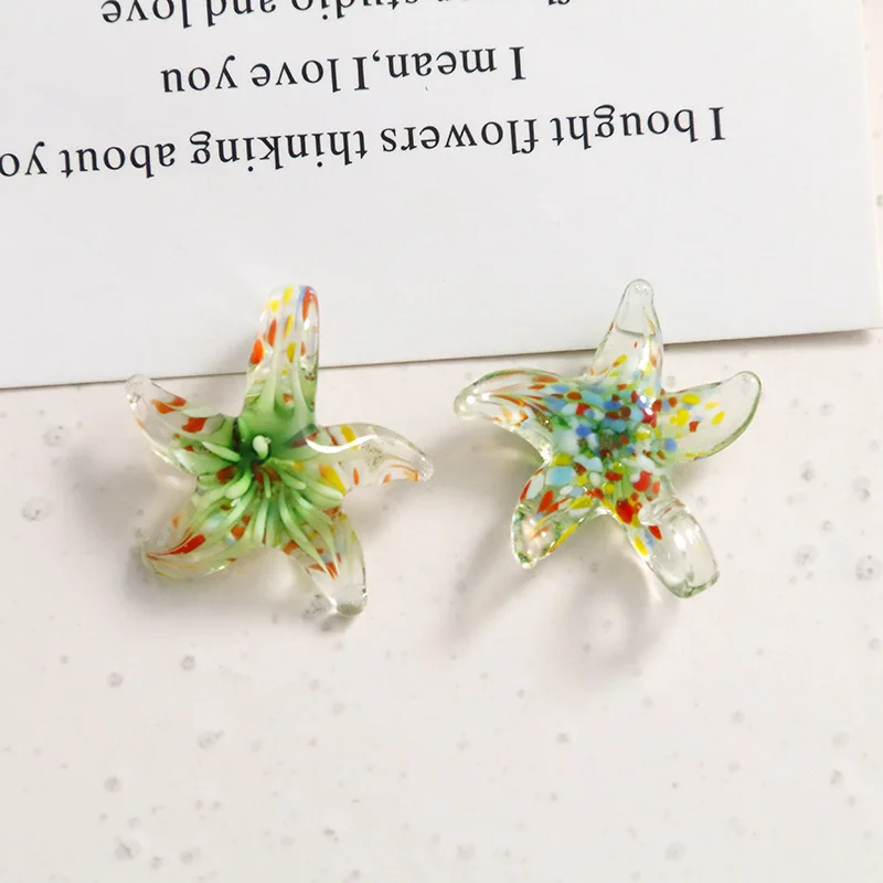 5pcs Mixed Color Star Butterfly Starfish Pattern Murano Glass Lampwork Pendant Diy Necklace Women Fashion Jewelry Summer Beach 3